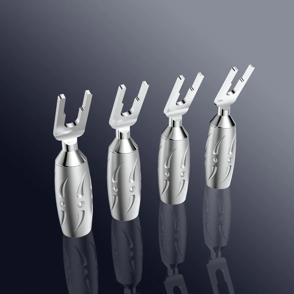 Viborg VS701R Pure Red Copper Spade Plug Rhodium Plated Spade Fork Plug Screw Locking Banana Connector 4PCS