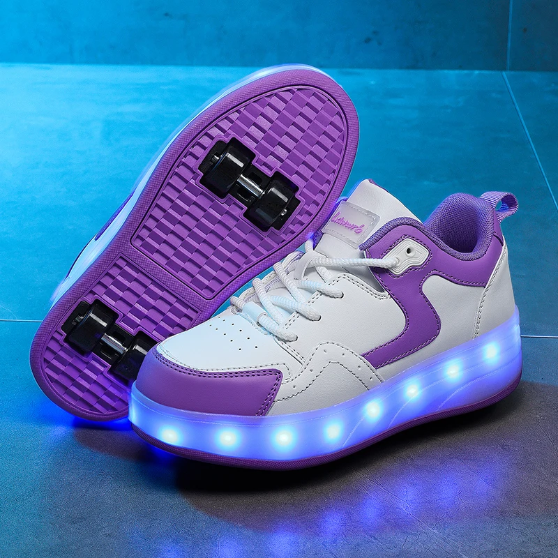 

New children's dual wheel luminous roller skates, boys and girls, with LED wheels and USB charging, casual roller skating