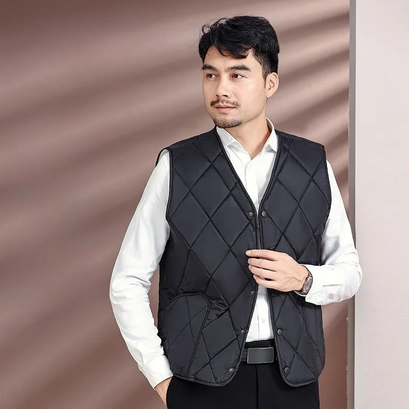 Men's Cozy Fleece Vest Casual Dad's Jacket with Pockets Thickened Cotton Layer Unisex Thermal Layer for Outdoor Indoor Use
