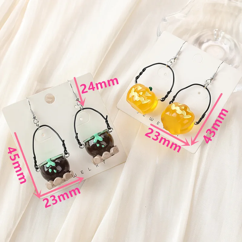 1Pair Halloween Women Drop Earrings 3D Resin Pumpkin Jar Basket Jewelry For Girl Festival Gifts