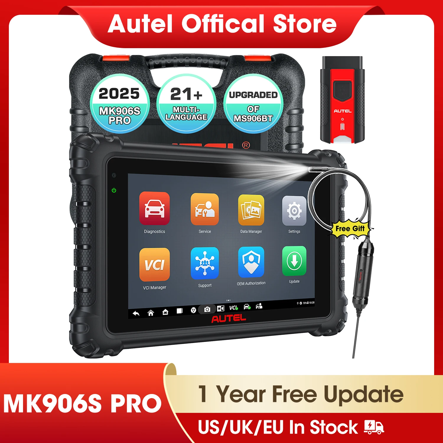 Autel MaxiCOM MK906S Pro Car Advanced ECU Coding 36+ Services,Level-Up Hardware Bi-Directional Diagnostic Scan Tool PK MK906BT