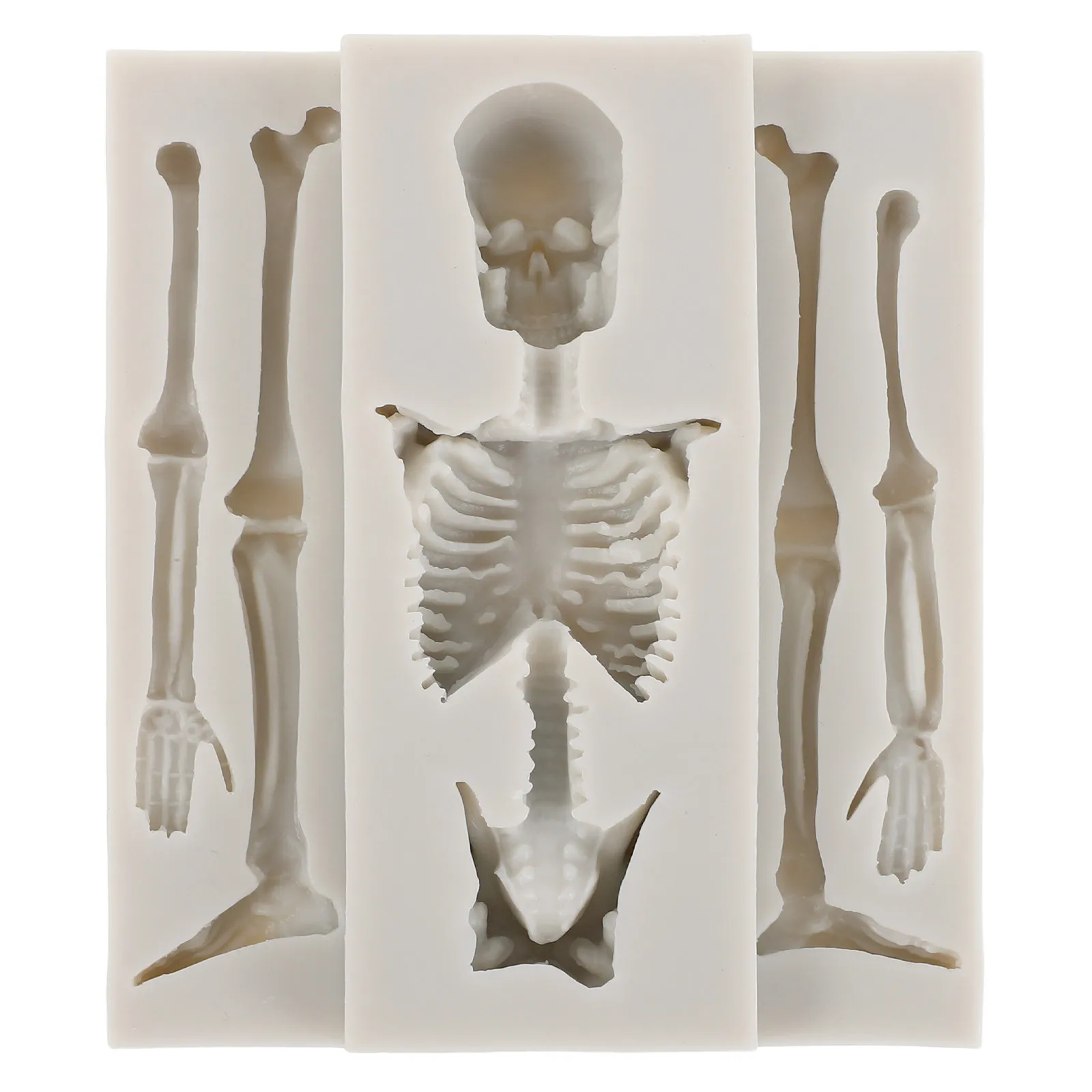 Food-Grade Silicone Skull Molds 2pcs – Halloween Chocolate, Candy, Ice Cube & Jelly Making with Intricate Bone Pattern