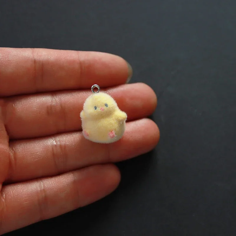 30Pcs 3D Cute Chicks Flocking Charms Cartoon Animal Resin Pendant Earrings Keychain Accessories for DIY Crafts Jewelry Make