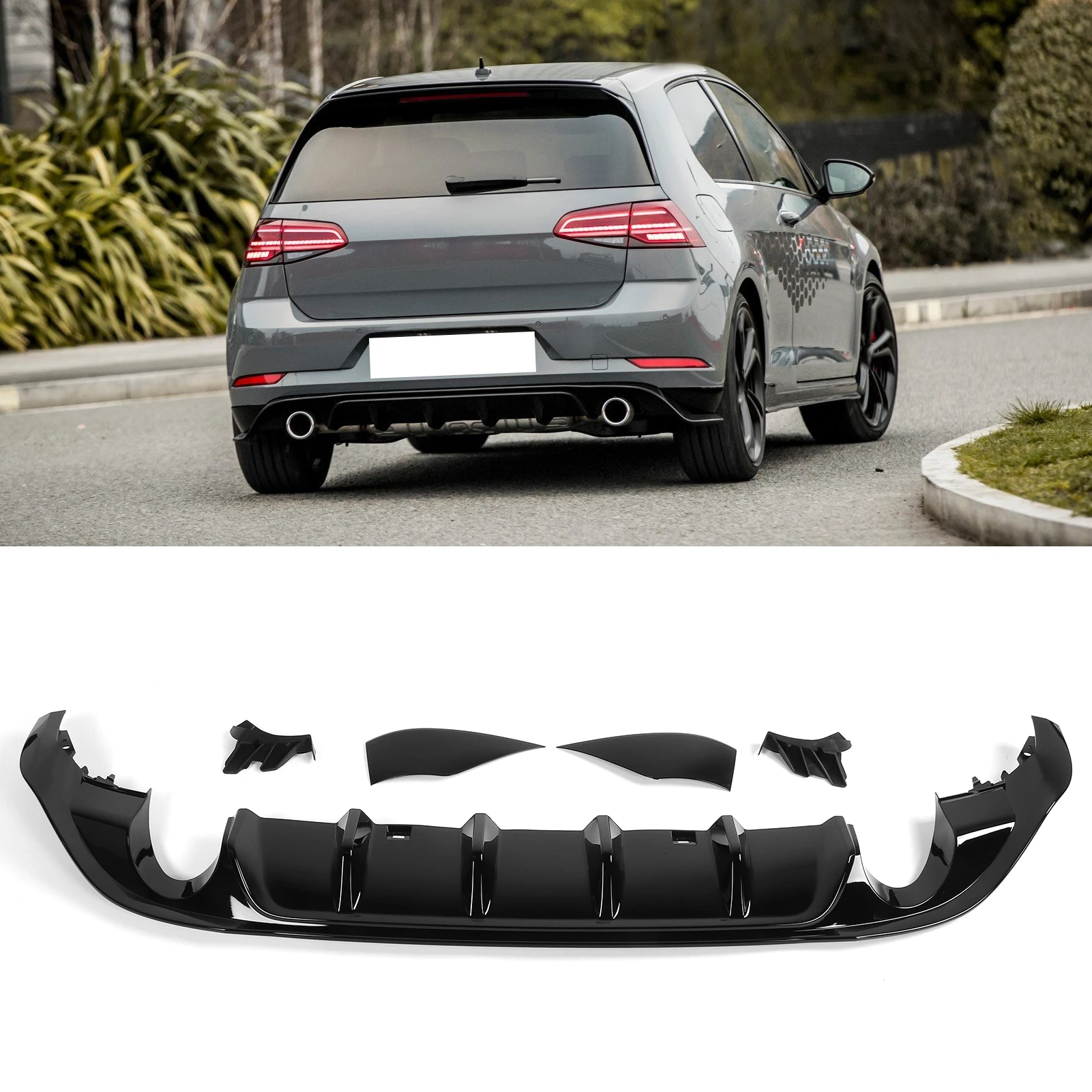 Valance Kits Fit for MK7.5 Facelift 2017-2020 Gloss Black for TCR Rear Bumper Diffuser