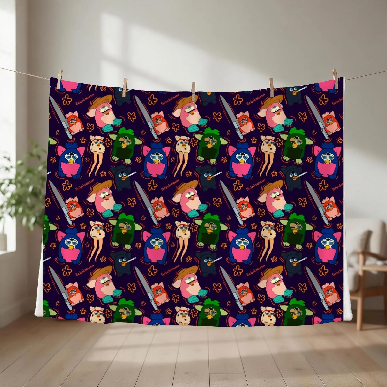Purple Childhood Toy 90s Chaos Cursed Meme Pattern Throw Blanket christmas gifts Beach Sleeping Bag Stuffeds Blankets