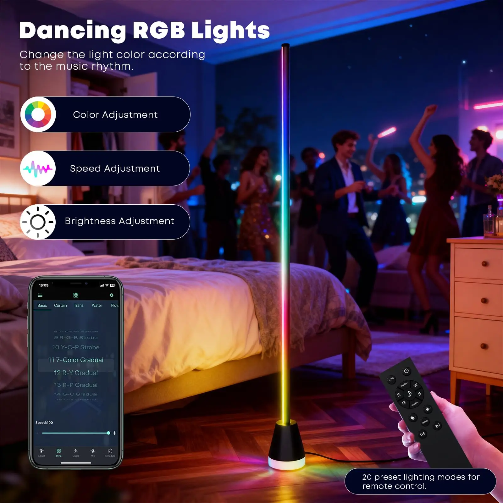 LQWELL RGBIC LED Stehlampe Dimmbar 150cm Ecklampe mit Fernbedienung und APP 16 Millionen Farben Smart Standleuchte mit DIY und Musikmodus Timing-Funktion für Wohnzimmer Schlafzimmer Party