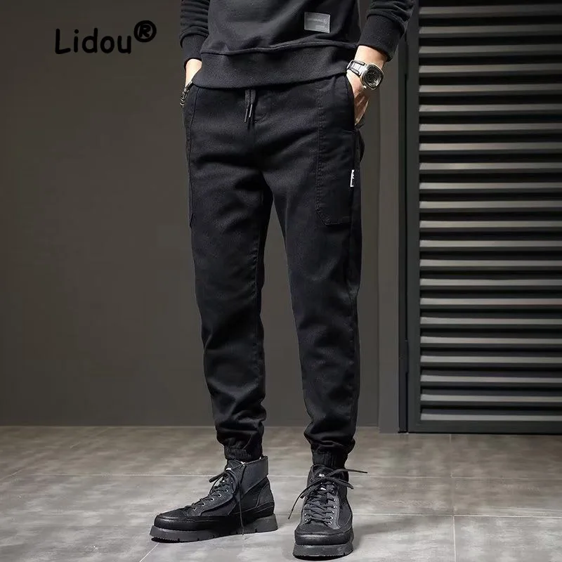 

Fashion Solid Color Loose Personality Sack Men's Cargo Pants Street Casual Loose Tie One's Feet Waist Drawstring Male Trousers