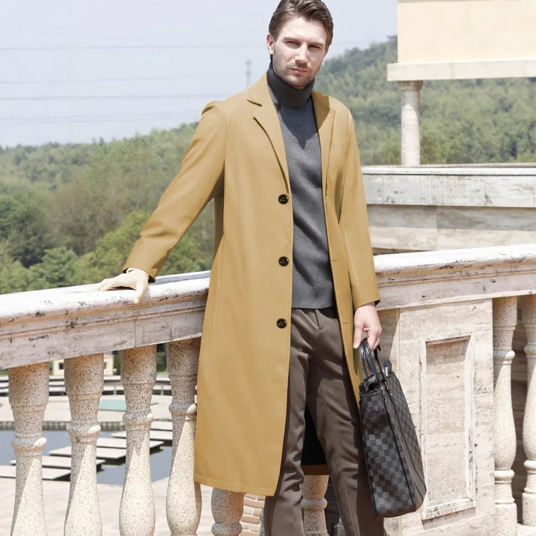 

Men's Casual Entertainment Plus Long Over-Knee Woolen Classic Elegant Jacket Windbreaker