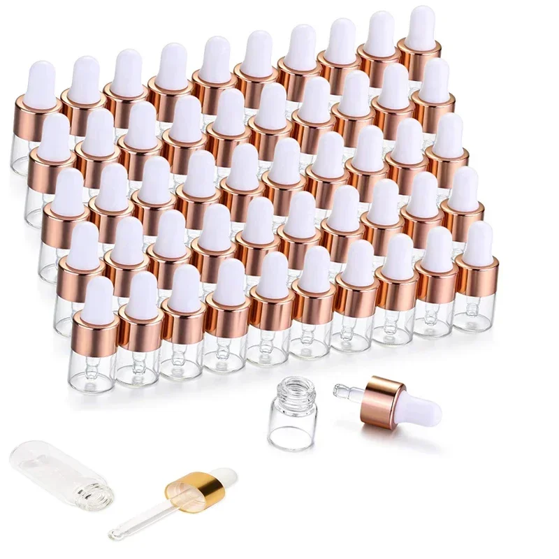 30 Stück 1 ml-5 ml Glas-Tropfflaschen für ätherische Öle, bernsteinfarben/klar, Mini-Parfüm-Probenfläschchen, Reise-DIY-Flüssigkeits-Kosmetikbehälter