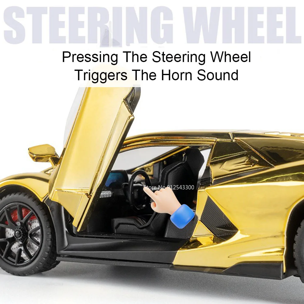 Revuelto Bolide-modelo de coche deportivo para niños, escala 1:24, juguete extraíble con luz musical, supercoche en aerosol, puertas abiertas, modelos fundidos de aleación