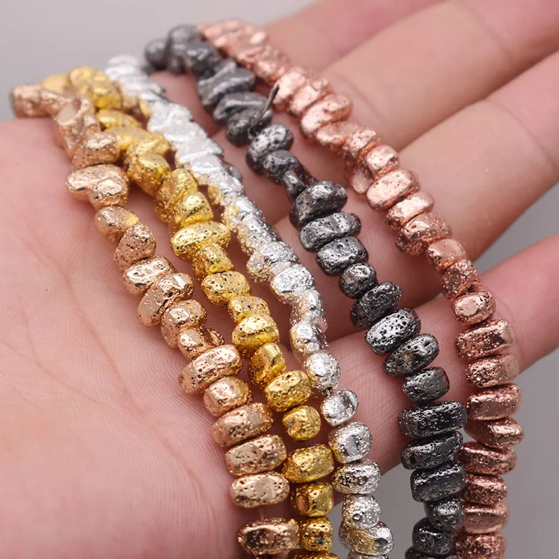 5-8mm natürlicher vulkanischer Stein Stein Schutt unregelmäßige Lava Perlen Überzug vergoldete lose Perlen für Schmuck herstellung DIY Halskette Bracele