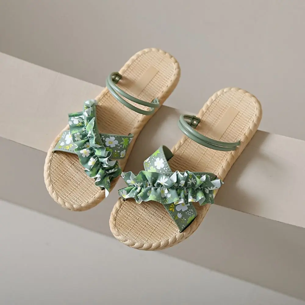 لطيف بولي كلوريد الفينيل زهرة الشقق النعال المضادة للانزلاق كشكش بحر أحذية مفتوحة أحذية البوهيمي نمط النعال للنساء الصيف
