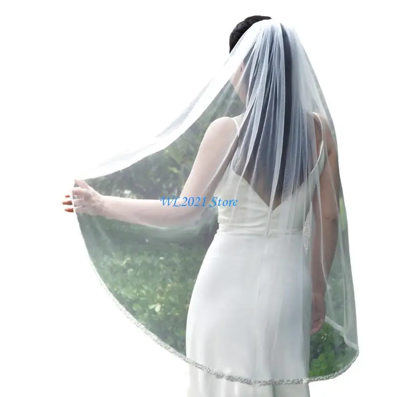 G5GC غطاء رأس الزفاف اللامع حجاب قصير مريح من التول لحدث الزفاف