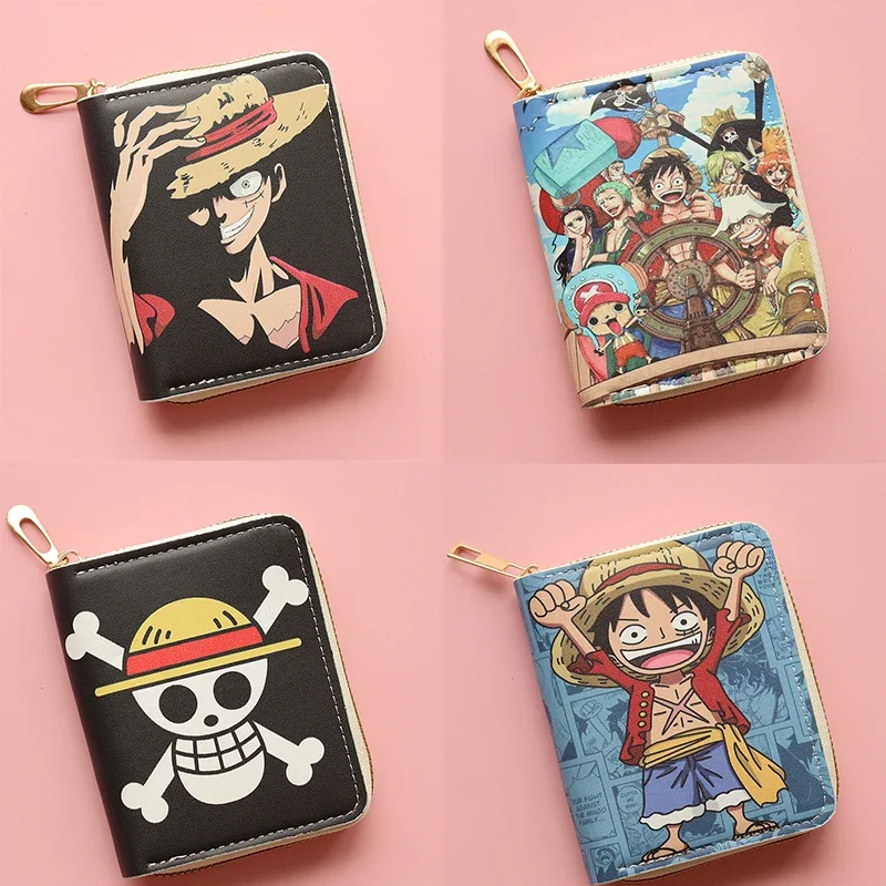 Cartera de una pieza de Anime, sombrero de paja Luffy, billetera corta de piratas para hombre, billetera multifunción con ranura para múltiples