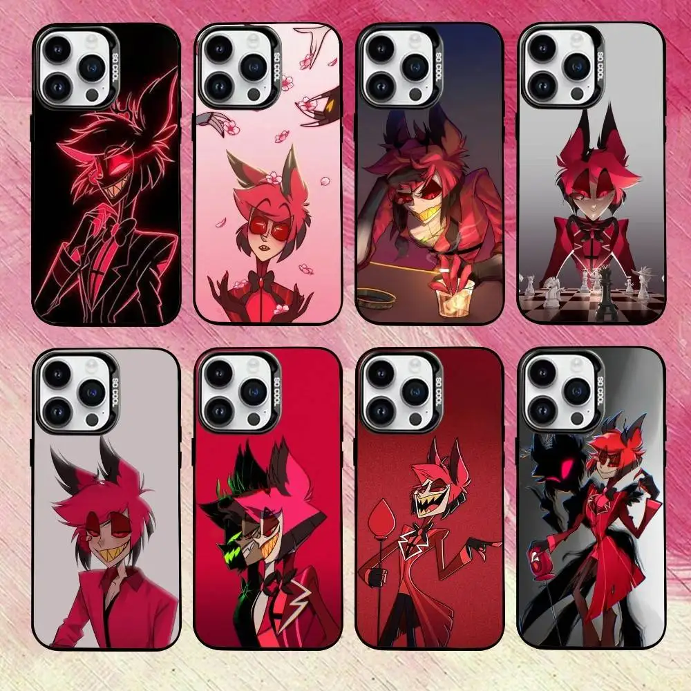 

H-Hazbin H-Hotel A-Alastor Phone Case For iPhone 17,16,15,14,13,12,11 Plus,Pro Max,XS,Colored Silver Plated Inside Cover