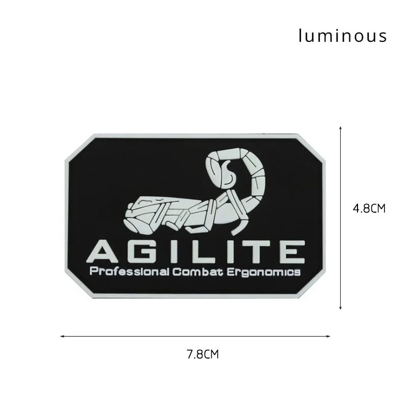 AGILITE PVC Patches Tactical Scorpion Luminous Armband Agile As Scorpion Morale Badges on Backpack Sticker