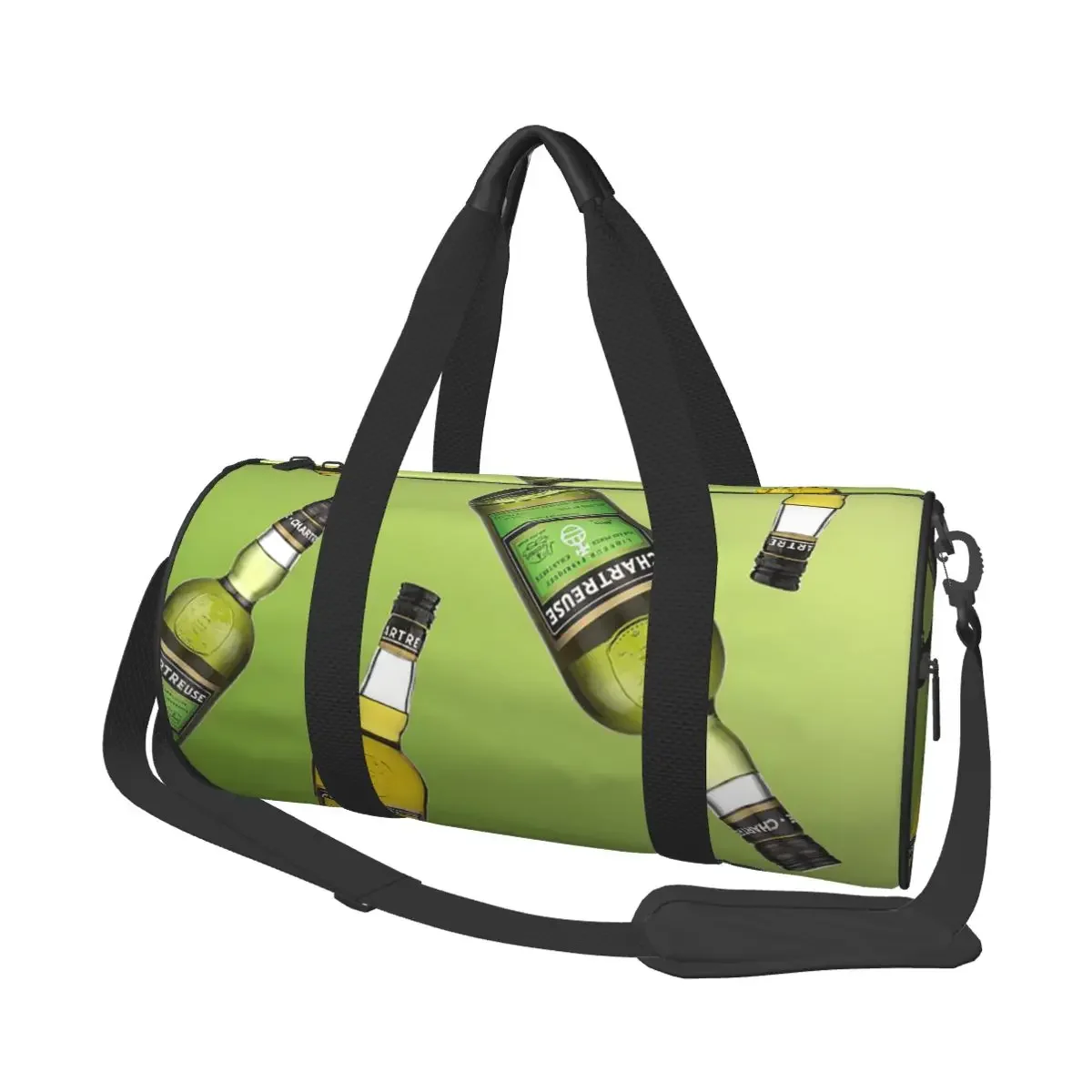 

Green Chartreuse Bottle Oil Painting Drink Large Duffle Gym Bag Waterproof Duffle Travel Bags Handbags Fitness bag