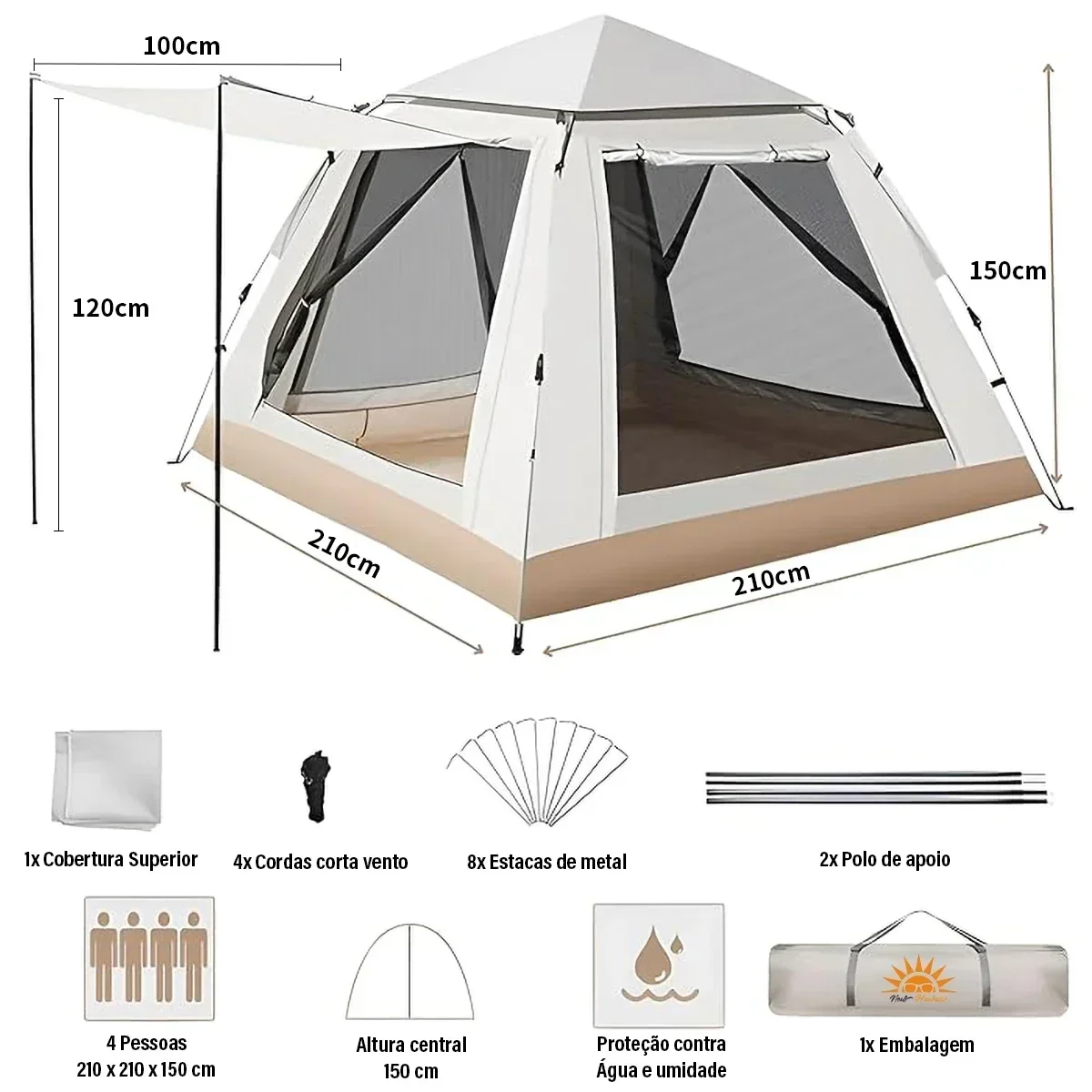 One Touch Automatic Tent Camping Tents 4 Person Beach Portable Camp Lightweight Shelter Family Docking Beach Cabana Outdoor