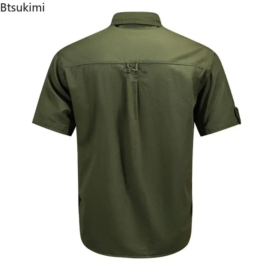 Nuevas camisas tácticas de manga corta 100% de algodón para hombre, camisa Cargo multibolsillos para exteriores de verano, camisetas de trabajo para