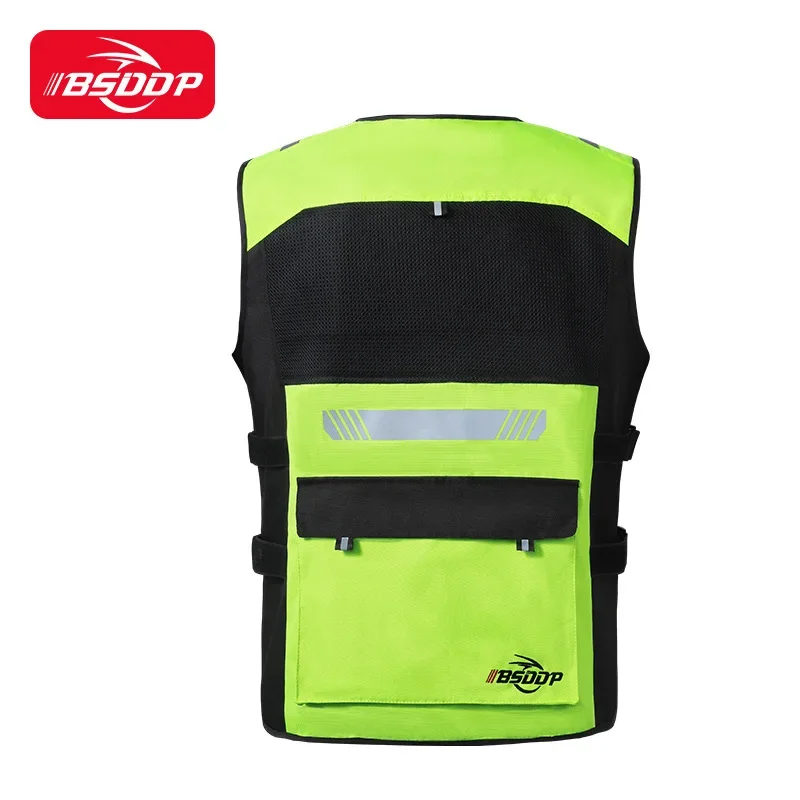 BSDDP Motorcycle Reflective Safety Vest Motorcyclist Reflective Clothing High Visibility Fluorescent Vest with Back Protector