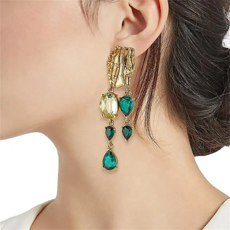 New  European and American style crystal asymmetrical ear clips niche design personalized advanced without ear piercings