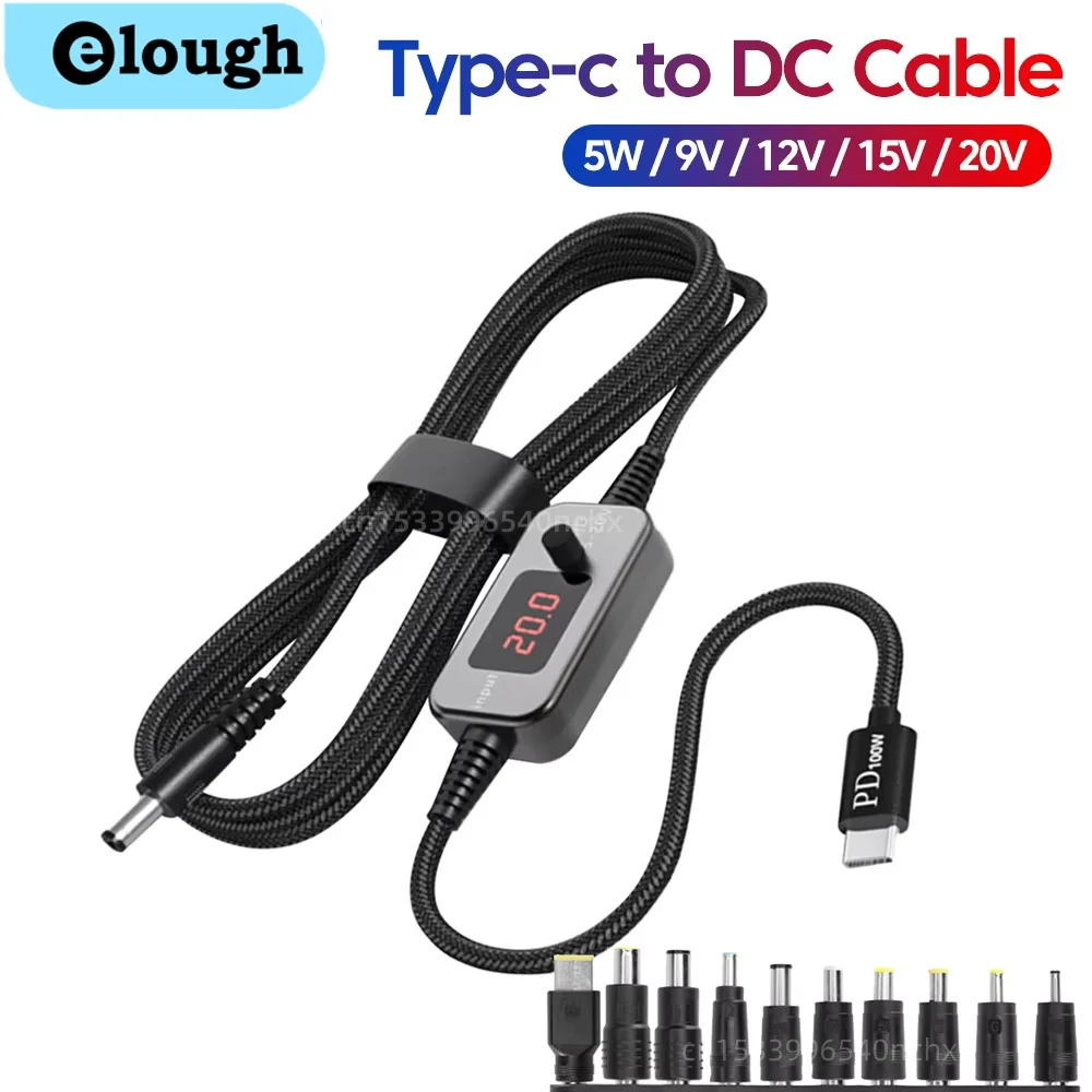 100W USB C To DC Power Boost Cable Type C To DC 5V/9V/12V/15V/20V Boost Converter Adjustable Voltage TypeC Cable For Wifi Router