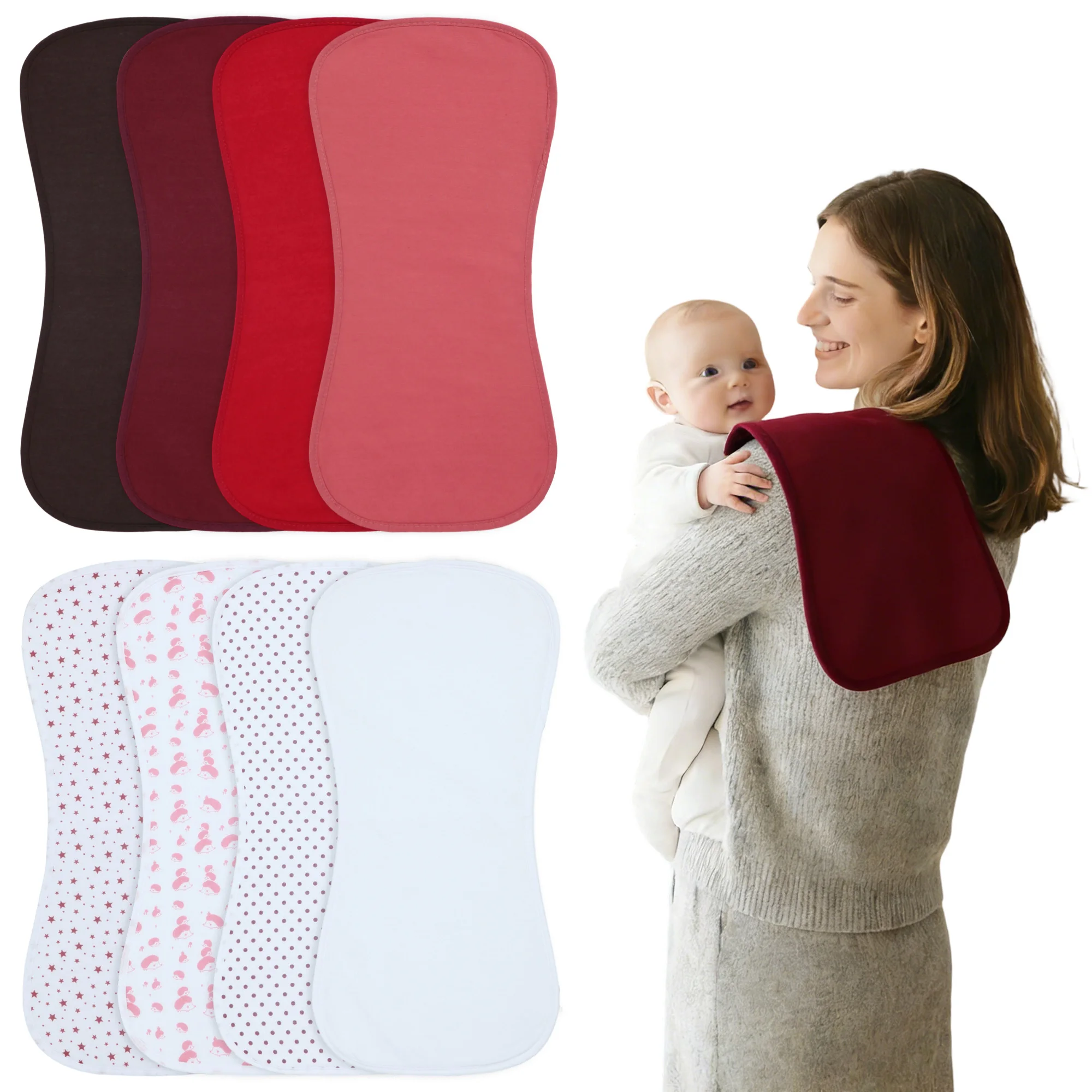 

Waterproof Baby Burp Cloths, Extra Soft Spit Up Rags with 3 Absorbent Layers, 8-Pack Large Burp Cloths