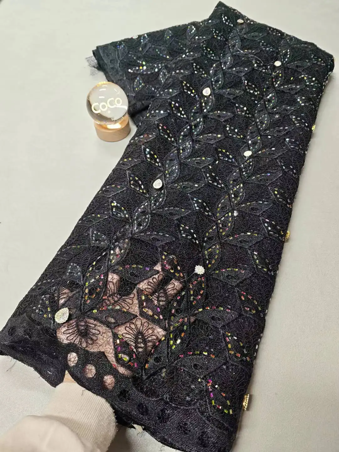 

African Rhineston Embroidery Lace Fabric,Cotton Fabrics By The Meter,Latest,Water Soluble,Wedding Dress,Tulle,High Quality,5Yard