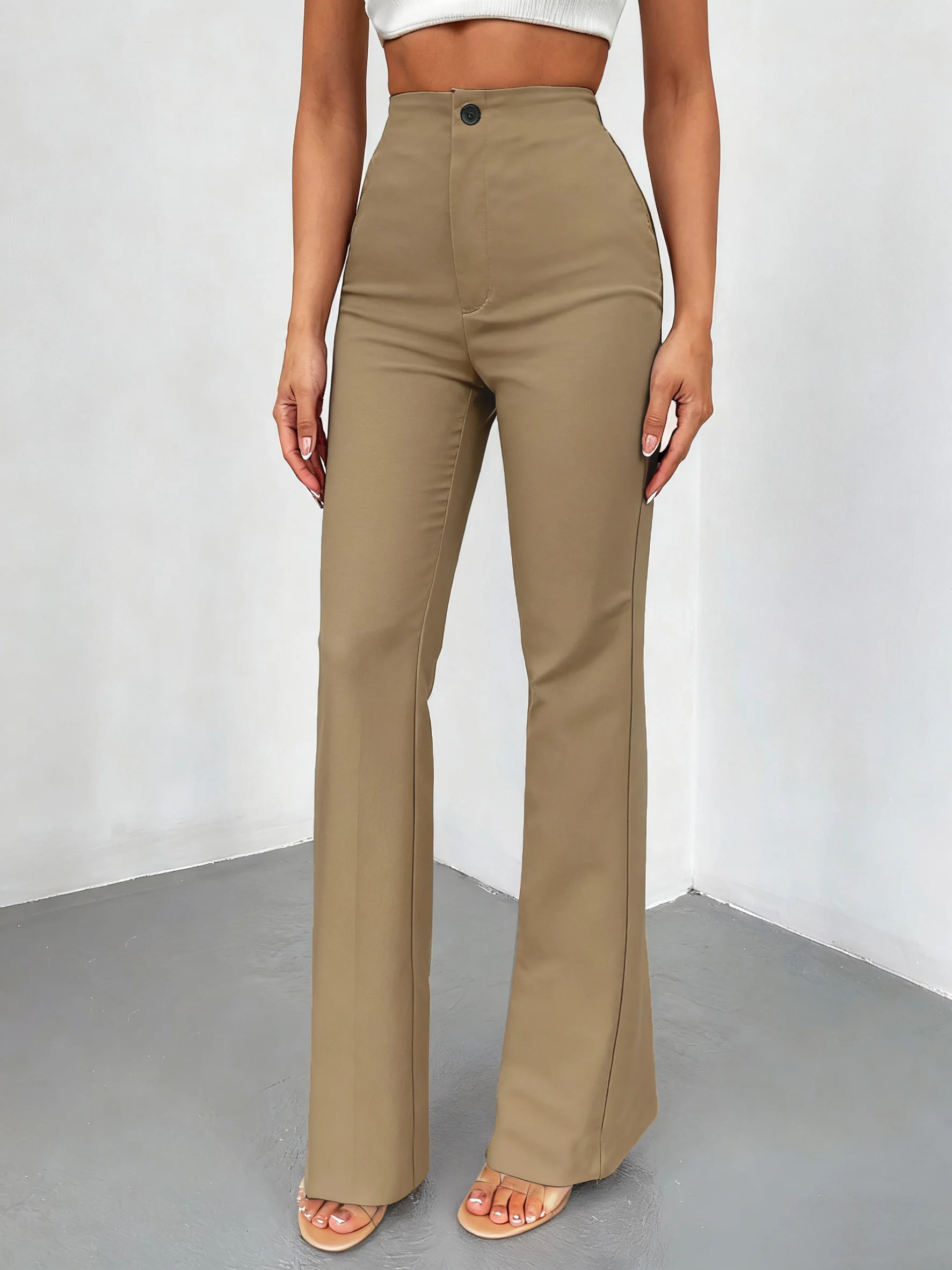 Ladies' autumn solid color casual elegant commuting high waisted straight leg pants suitable for daily outings office commuting - view 4