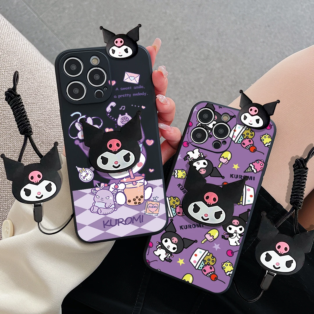 For Motorola Moto Edge 50 30 E22 32 20 G24 G 14 84 G Style 13 53 73 22 32 42 52 62 72 Ice Cream Kuromi Case With Holder Rope