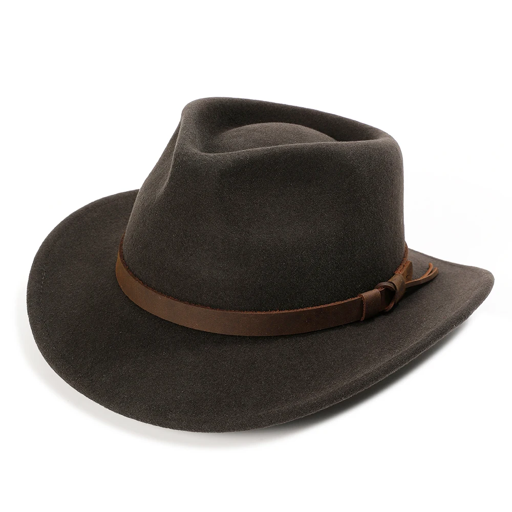 Crushable Men Cowboy Hat 100% Wool Felt Wide Brim Fedora XL Large Size Hat