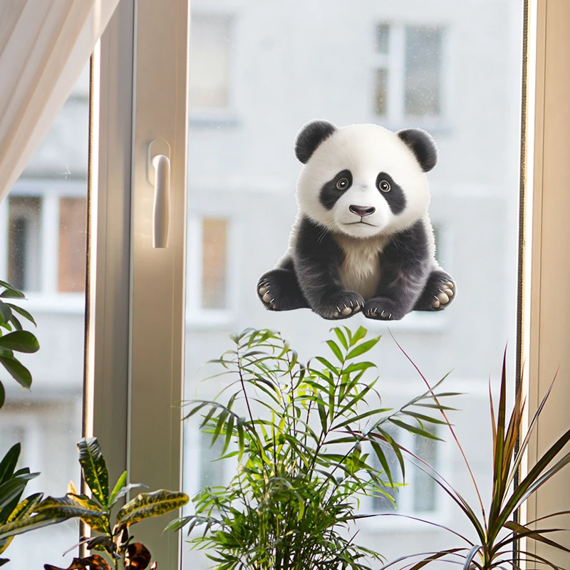 Cartoon Cute Baby Panda Vinyl Mural Stickers on the Glass Doors Windows Walls for Home Decoration Rooms Waterproof UV Wallpaper