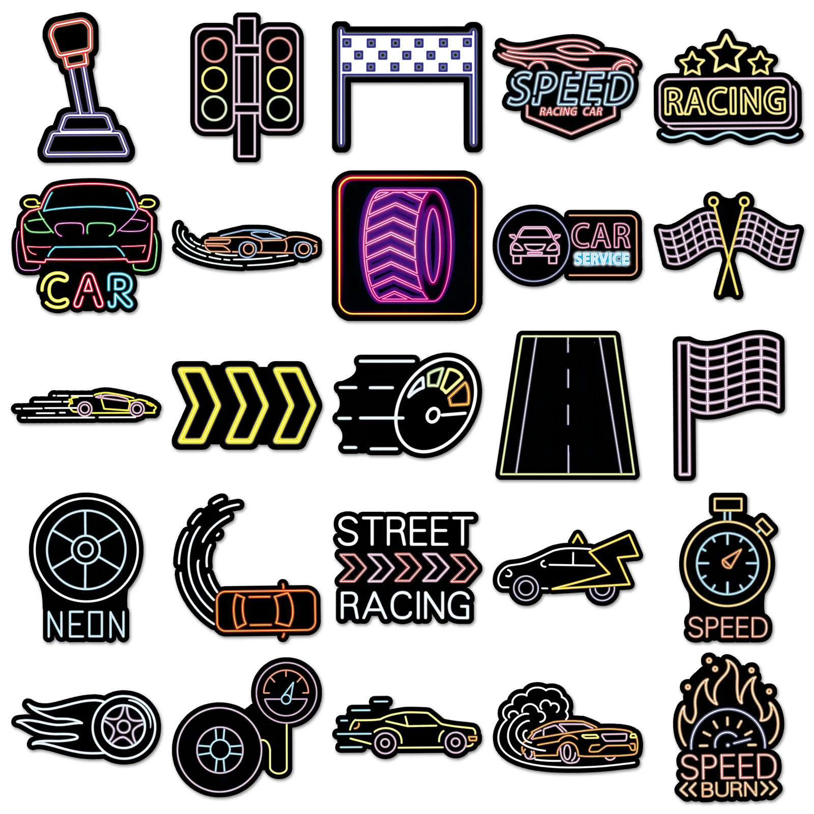 

50PCS Neon Style Elements Racing Trendy Cool Decorative Ledger Mobile Case Waterproof Sticker Toys Gifts