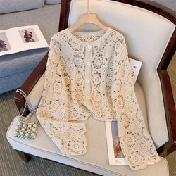 Spring and Autumn New Hollow Lace Knitted Cardigan Coat Women's French Holiday Style Hook Flower Sunscreen Summer Shawl