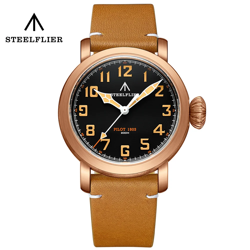 STEELFLIER SF747S Retro Bronze Watch VH31 Quartz Movt 20Bar Waterproof Thick Sapphire Mirror Swiss C3 Green Luminous Wristwatch