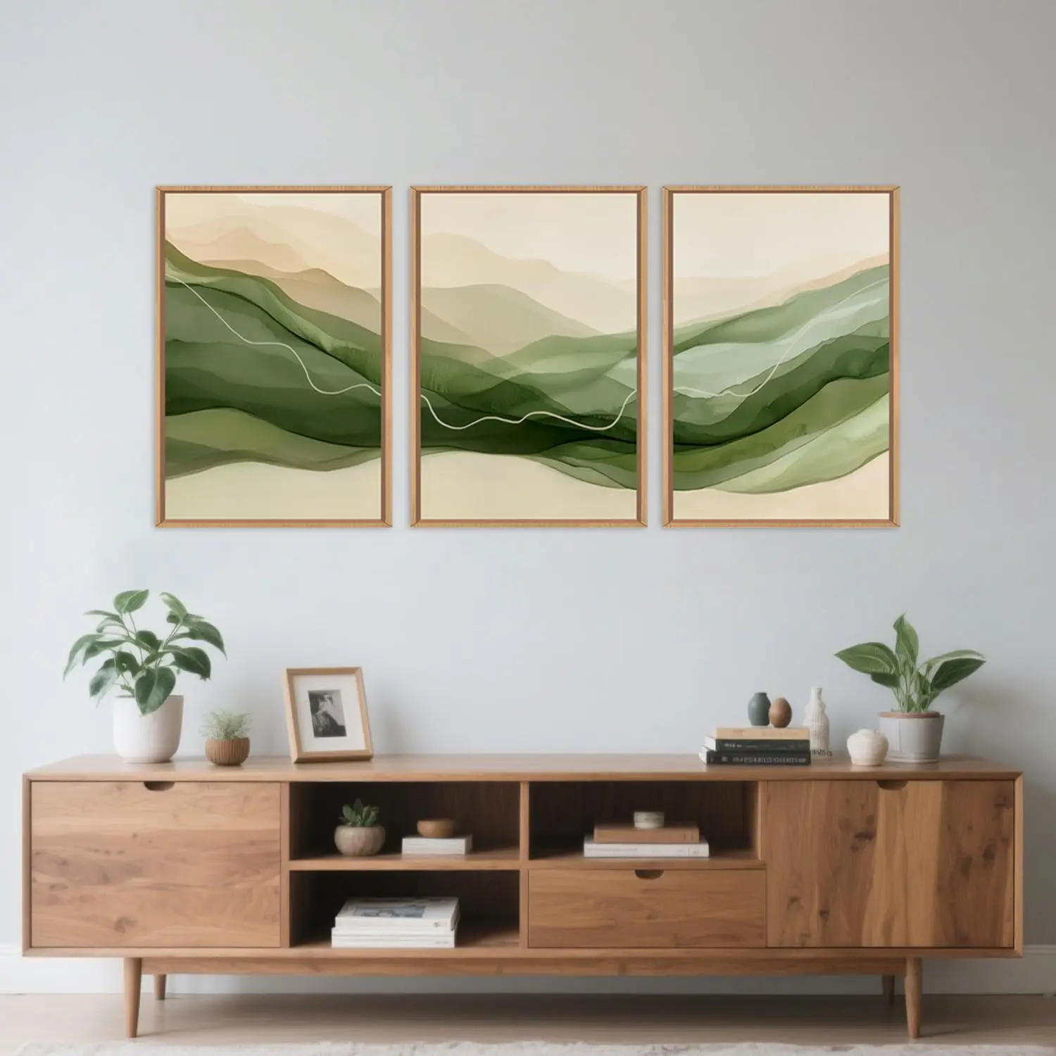 3pcs/set frameless Canvas Painting  Abstract Smoke Wave Canvas Wall Art Ink Minimalist Green Beige Watercolor Lines Living Room,