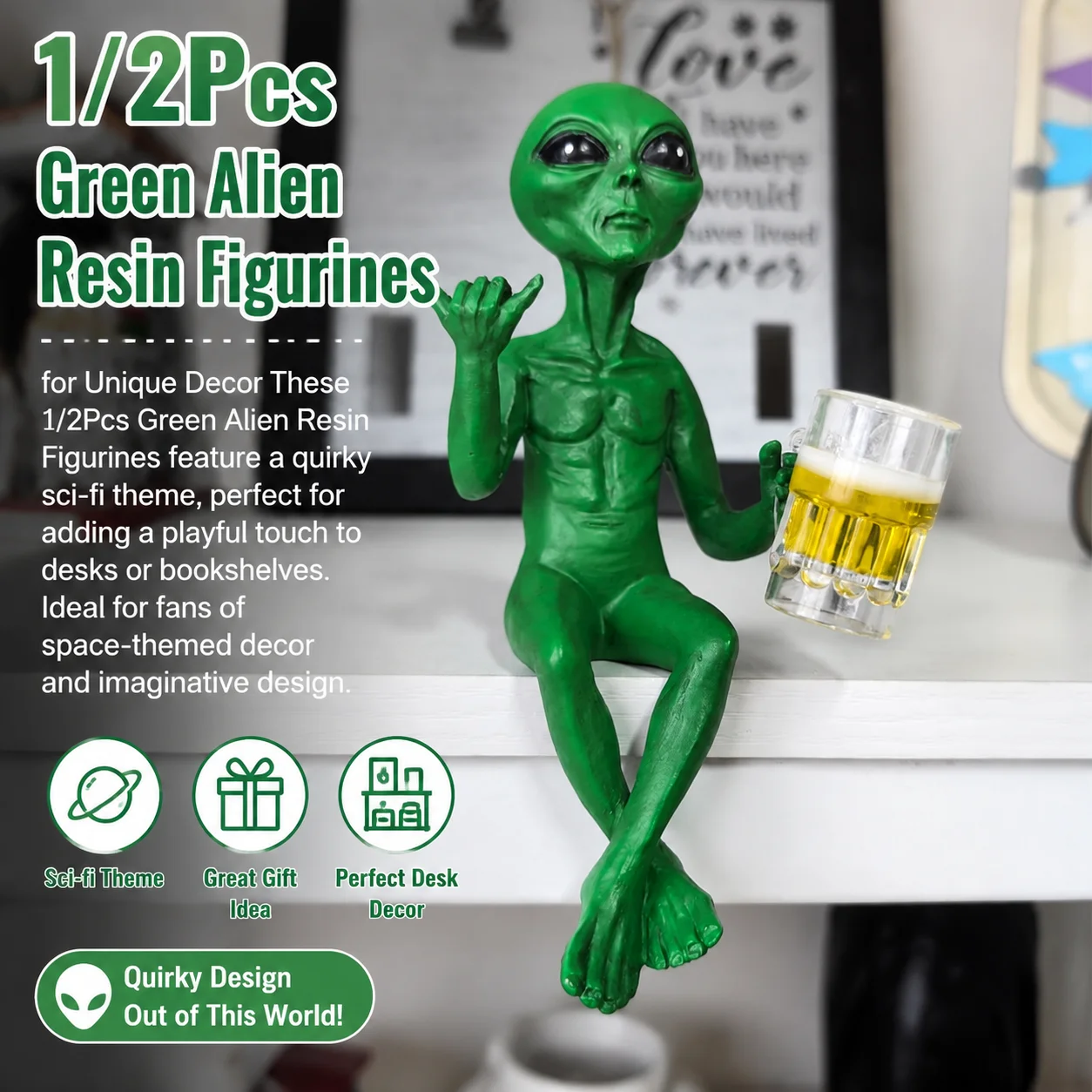 Alien Statue Funny Resin Drinking Beer Alien For Garden Yard Landscaping Outdoor Desktop Decoration Art Ornament Gift Home Bar