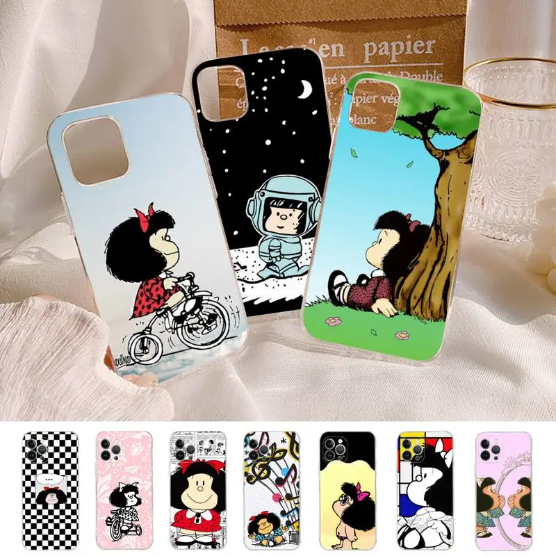 Mafalda Phone Case For iPhone 14 13 12 11 Pro Max XS X XR SE 2020 6 7 8 Plus Mini Transparent Shell