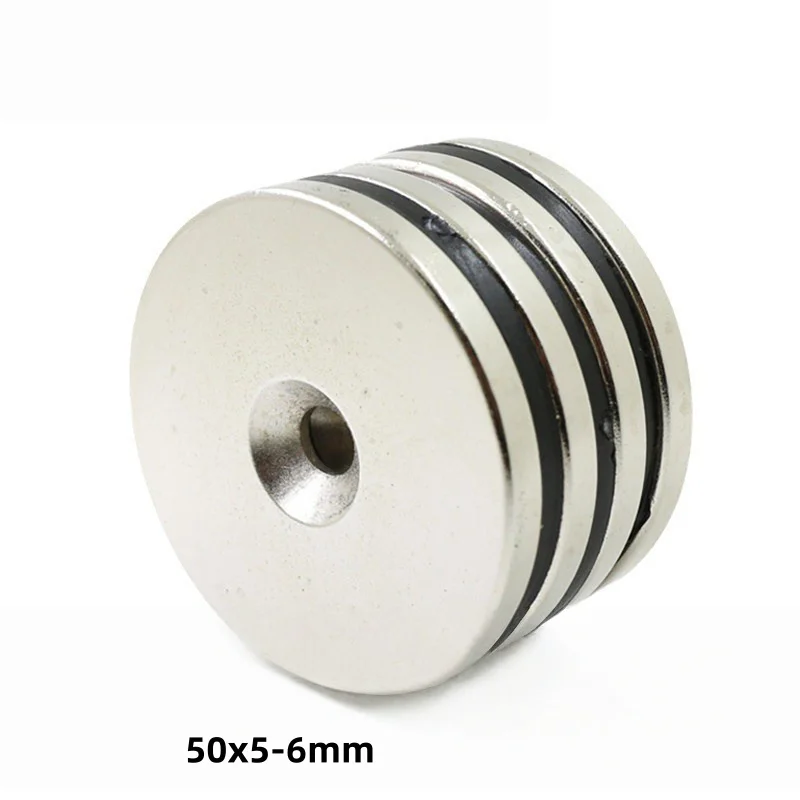 50x5-6 mm Round Strong Magnet 50*5 mm Hole 6mm Circle Magnets 50x5-6mm  For Home Refrigerators, Offices DIY 50*5-6