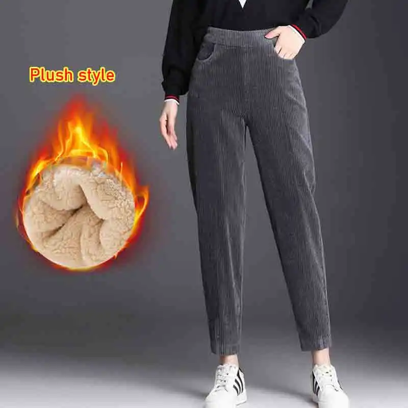 Pantalones informales gruesos de felpa, pantalones cálidos de pana para mujer, mallas de otoño e invierno, pantalones Harem de cintura alta, pantalones para mujer Брюкиж Biya...........е