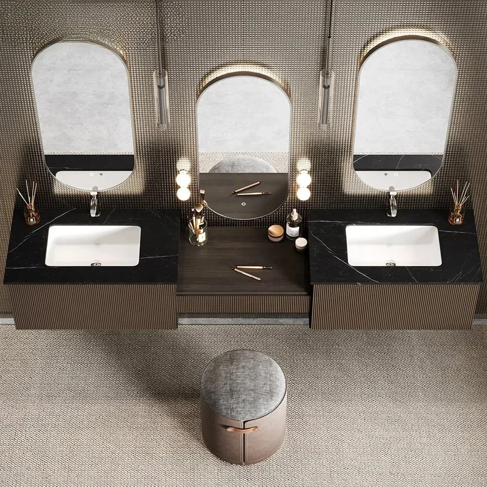 PA Hotel Smart Mdf Toilet Cabinet Waterproof Double Sink Bathroom Vanity With Led Mirror