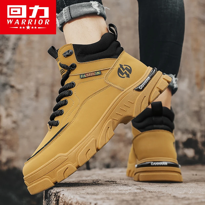 Warrior Winter Boots Men Work Climbing Shoes Leather Hiking Motorcycle Casual Shoes Outdoor Men\'s High Tops Sneakers