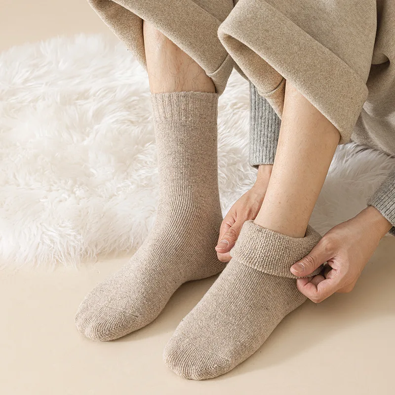 Autumn Winter New Wool Socks Middle Tube Plus Fleece Thick Funny Socks Men Pure Color Harajuku Mens Socks