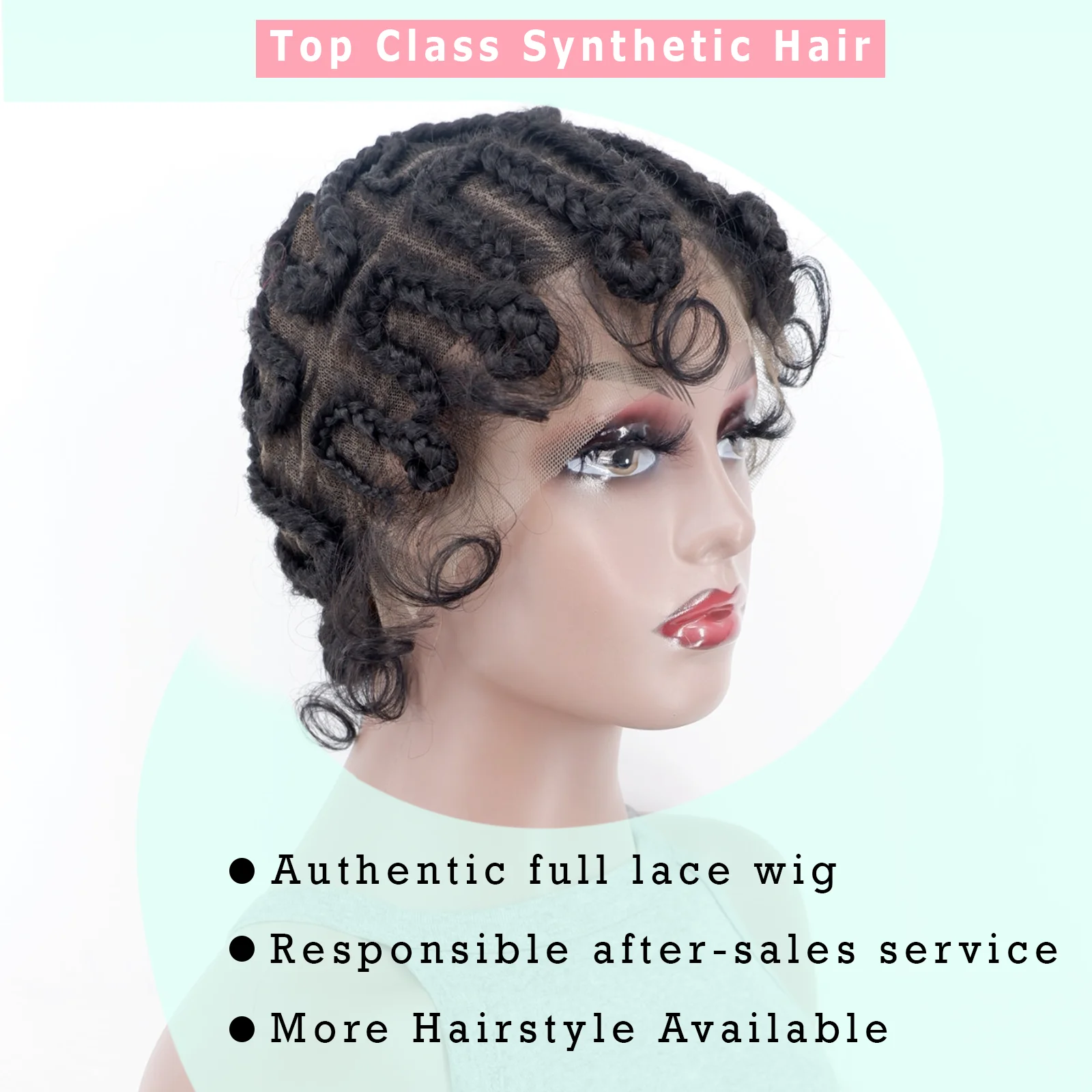 

Short Lovely Synthetic Braided Wigs for Black Women Full Lace Hand-tied Twist Knotless Box Braids Wigs with Baby Hair 8 inches