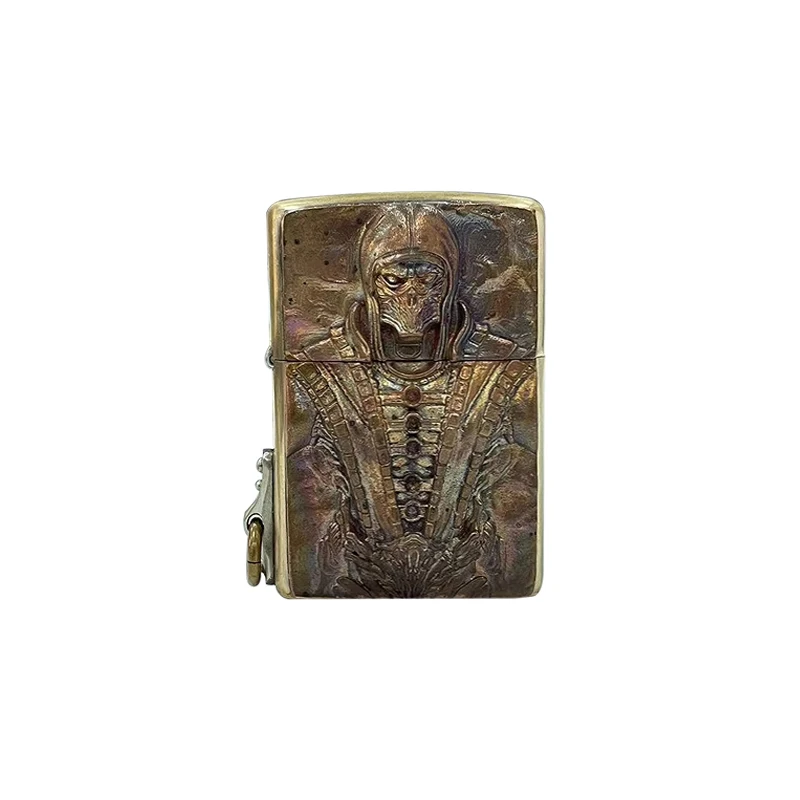 

A # EDC Whit Brass Classic Samurai Skull Lighter Storage Case Universal Portable Box Container Organizer Holder