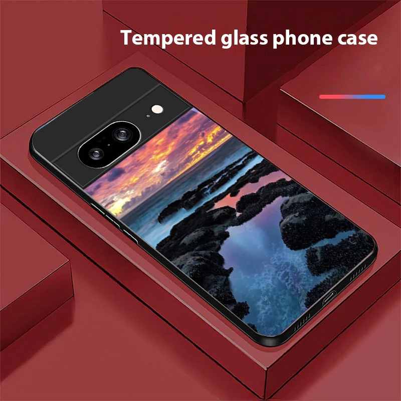 Coastal Sunset Scenery For Google Pixel 10 Pro XL Pixel 8 7 9 10 Pixel 9 Pro XL Pixel 8a 7a Pixel 7 Pro Black Glass Phone Case view 5