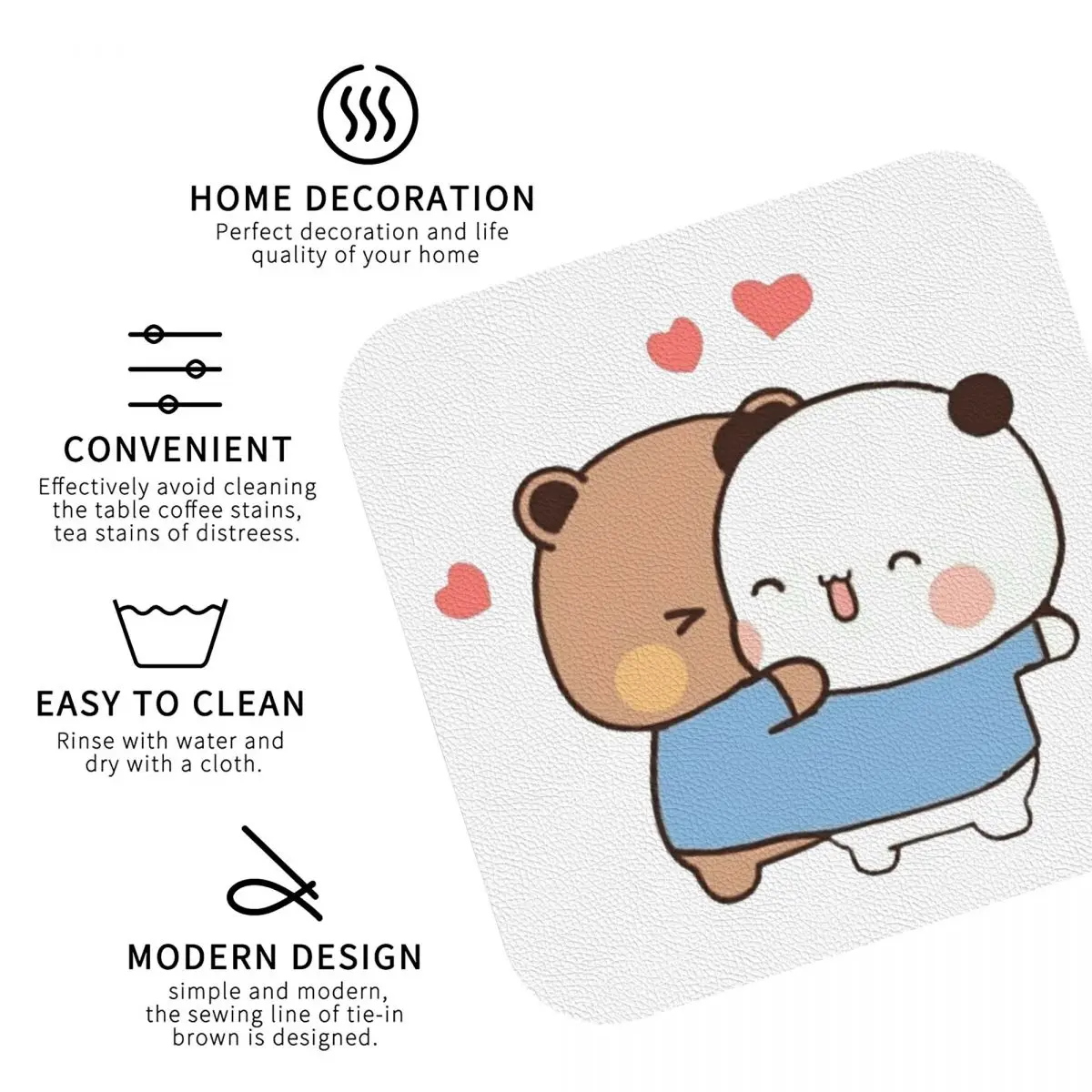 Bear And Panda Bubu Dudu Balloon Coasters Kitchen Placemats Non-slip Insulation Cup Coffee Mats Tableware Pads Set of 4 view 3
