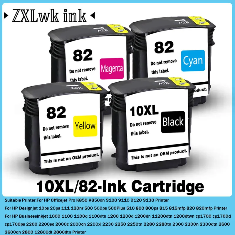 Cartucho de Tinta 10XL 82 para HP 10 82 C4844A C4911A C4912A C4913A Designjet 500 500ps 500Plus 800 800ps 815 815mfp 820 820mfp