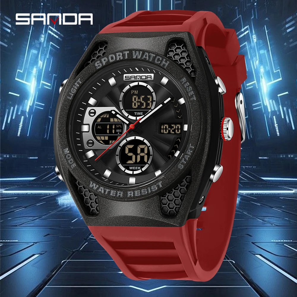 Sanda 3384 Top Men's Sports Electronic Quartz Watch Waterproof Timing Multi functional Military Men's Watch