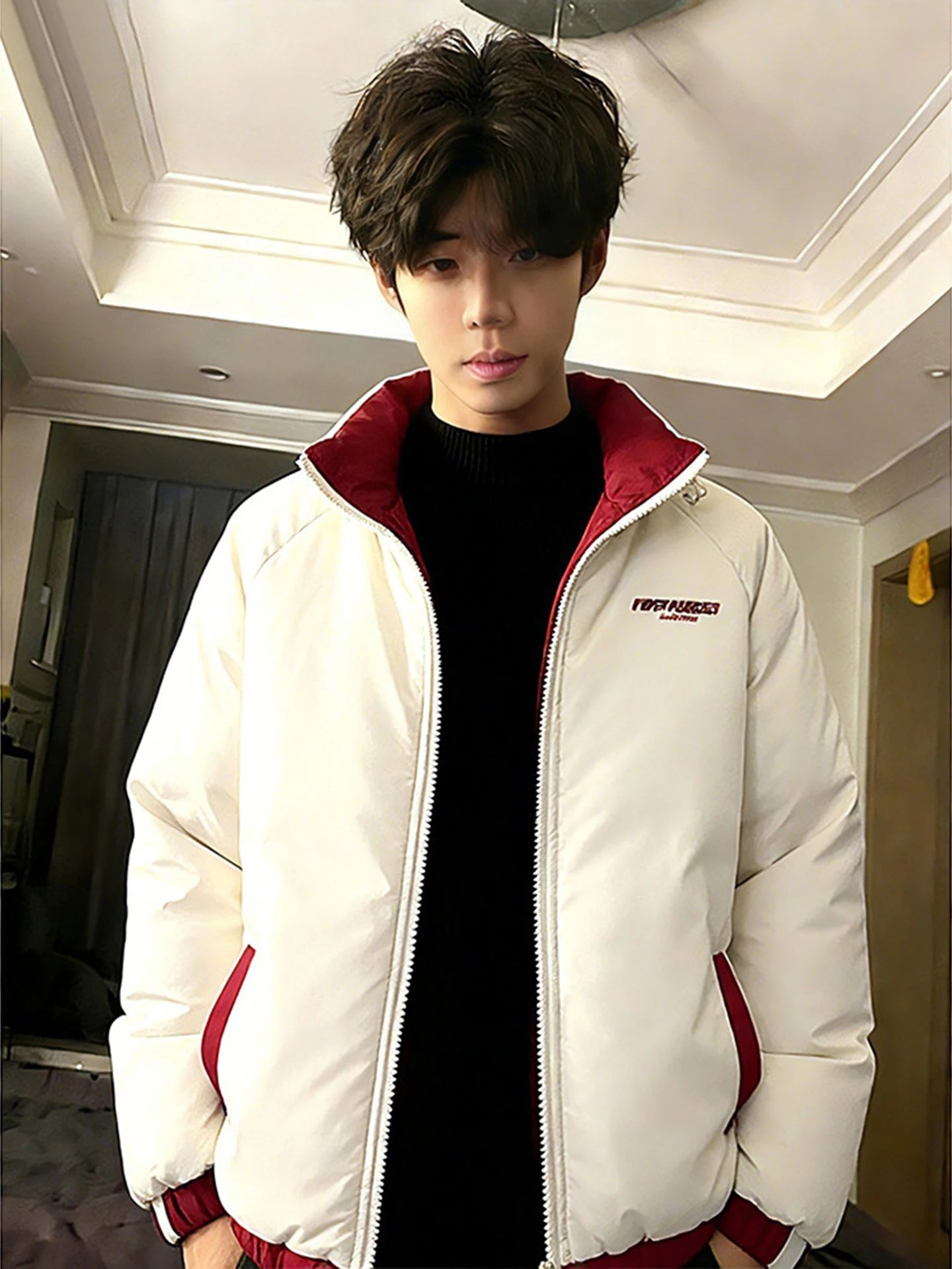 

Мужская зимняя куртка-пуховик из двустороннего хлопка с воротником-стойкой, новая коллекция, для Нового года